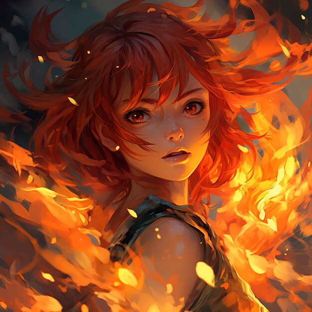 Anime-Charakter mit Feuer und Flammen
