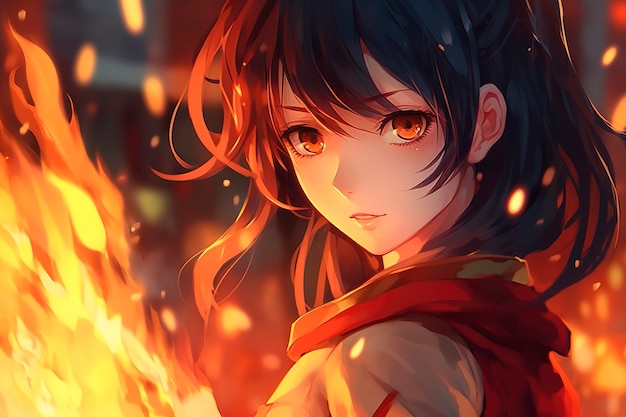 Kostenloses Foto anime-charakter mit feuer und flammen