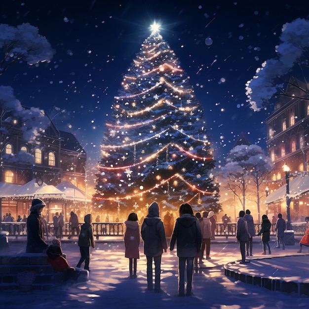 Kostenloses Foto anime-charaktere in der stadt weihnachtszeit