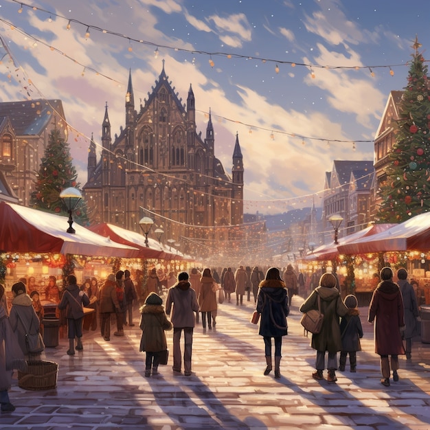 Kostenloses Foto anime-charaktere in der stadt weihnachtszeit