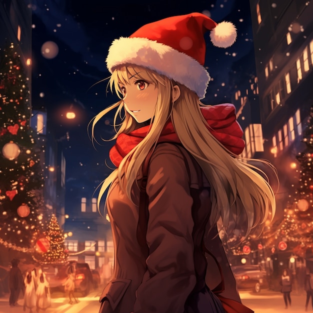 Anime-Figur in der Stadt Weihnachtszeit