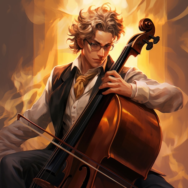 Kostenloses Foto anime-figur spielt cello