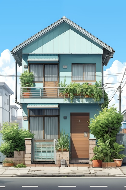 Anime-Illustration eines ländlichen Hauses