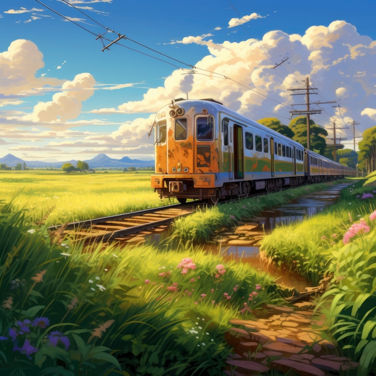 Kostenlose Foto anime-landschaft einer reisenden person