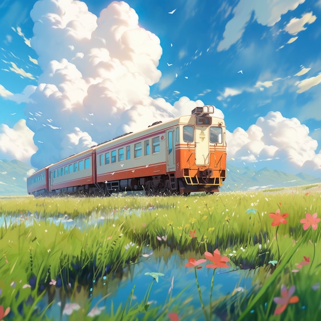 Kostenloses Foto anime-landschaft einer reisenden person