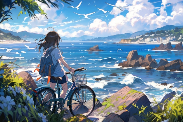 Anime-Landschaft einer reisenden Person