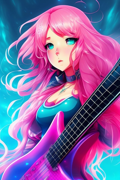 Kostenloses Foto anime-mädchen mit gitarre