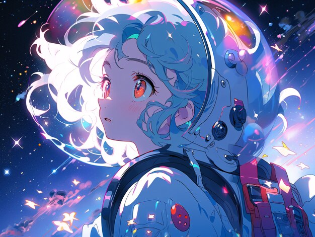Anime-Stil-Figur im Weltraum