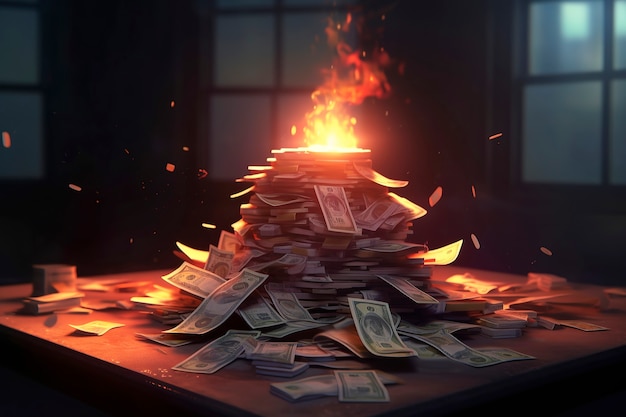 Kostenloses Foto anime-stil geld im feuer