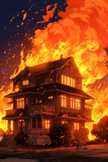 Kostenloses Foto anime-stil zu hause auf der flamme