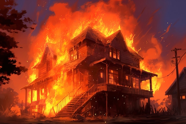 Kostenloses Foto anime-stil zu hause auf der flamme