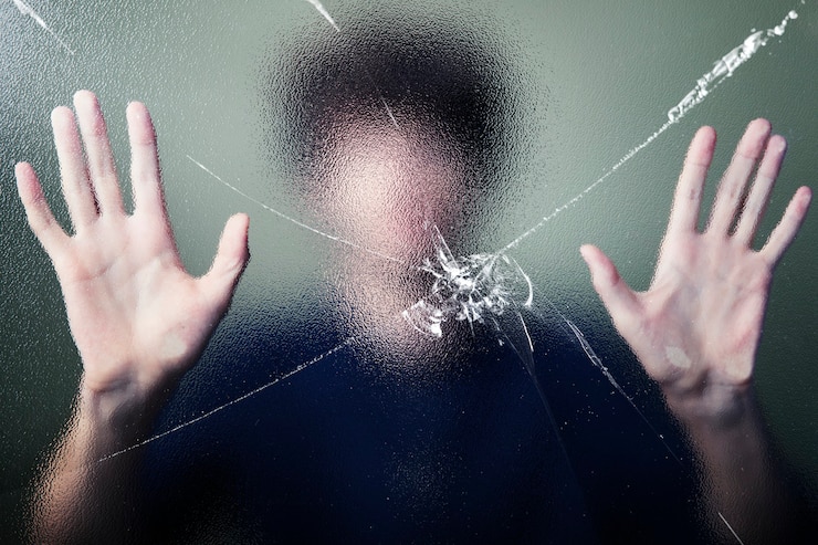 Kostenlose Foto anonymer mann mit rissglaseffekt