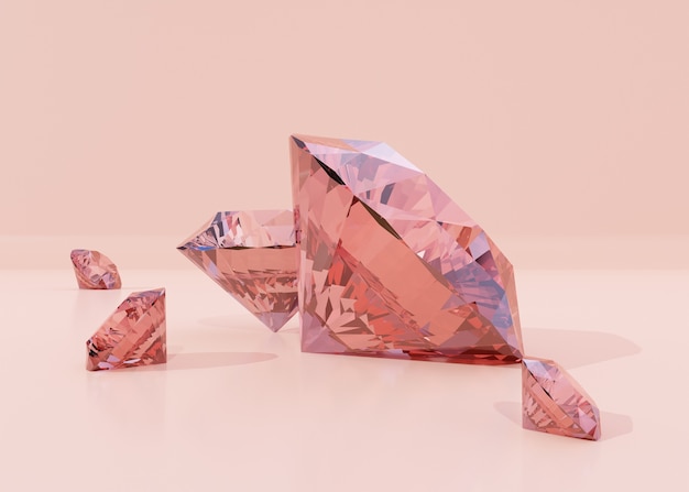 Anordnung der rosa Diamanten auf rosa Hintergrund