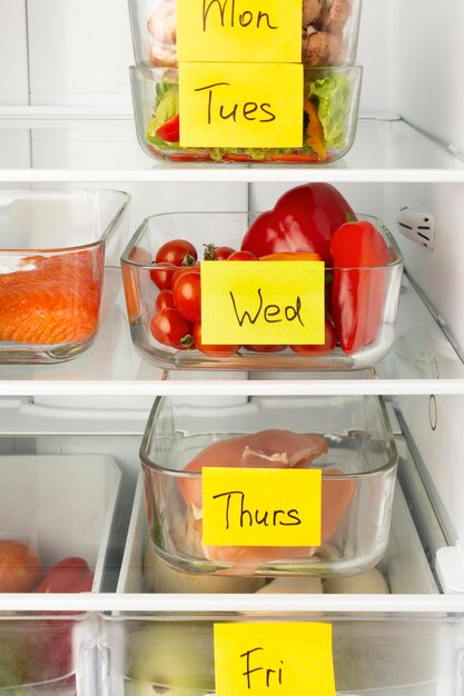 Anordnung verschiedener Lebensmittel im Kühlschrank organisiert