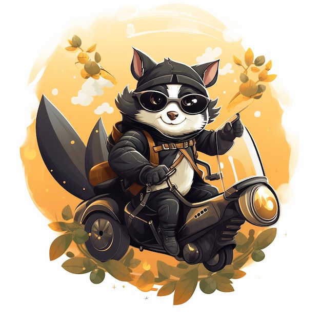 Kostenloses Foto ansicht der opossum-cartoon-figur mit motorrad