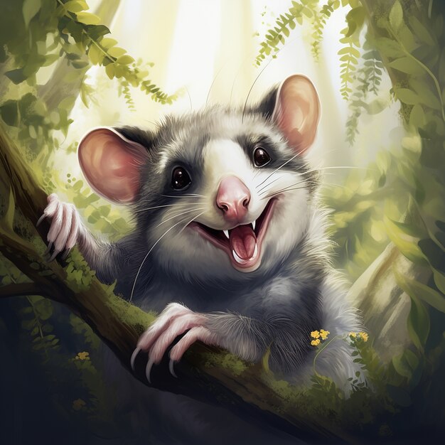 Ansicht der Opossum-Cartoon-Figur