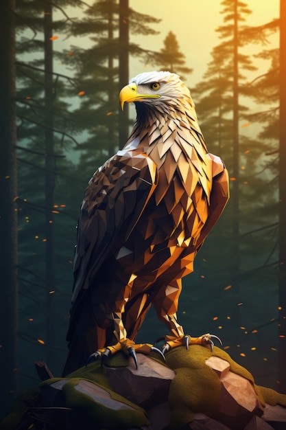 Ansicht des 3D-Adlers mit Naturlandschaft