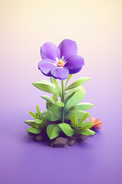 Ansicht einer 3D-Blume mit Steinen