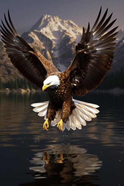 Ansicht eines 3D-Adlers mit bergiger Landschaft