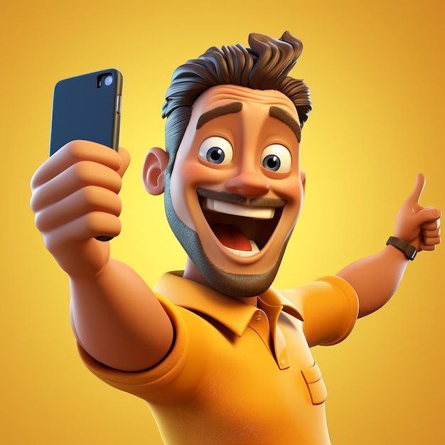Ansicht eines 3D-Mannes, der ein Selfie macht
