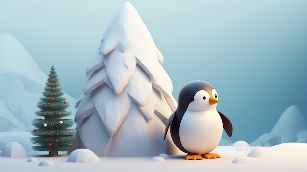 Kostenloses Foto ansicht eines 3d-pinguin-vogels mit naturlandschaft