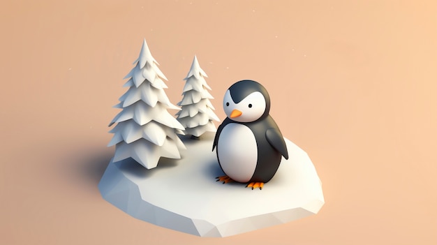 Kostenloses Foto ansicht eines 3d-pinguin-vogels mit naturlandschaft