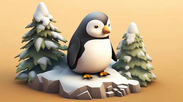 Kostenloses Foto ansicht eines 3d-pinguin-vogels mit naturlandschaft