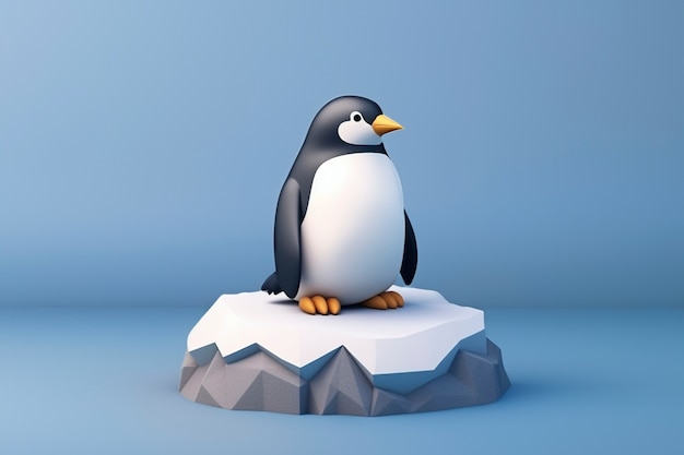 Ansicht eines 3D-Pinguin-Vogels mit Naturlandschaft