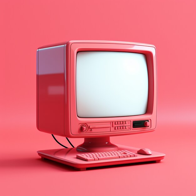 Ansicht eines 3D-Retro-Computers mit Kathodenstrahlröhre