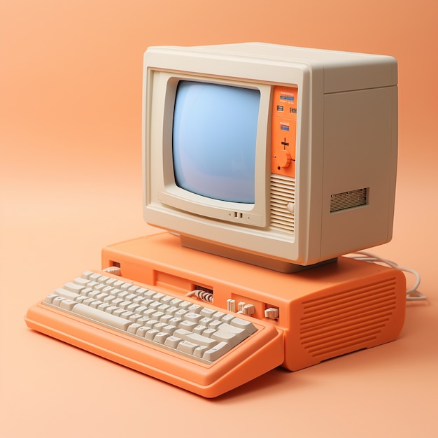 Ansicht eines 3D-Retro-Computers mit Kathodenstrahlröhre