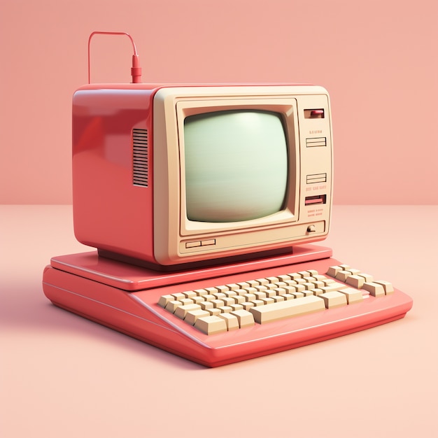 Ansicht eines 3D-Retro-Computers mit Kathodenstrahlröhre