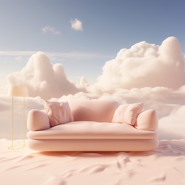 Ansicht eines 3D-Sofas mit flauschigen Wolken