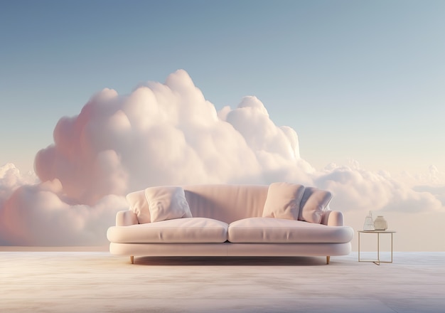 Kostenloses Foto ansicht eines 3d-sofas mit wolken