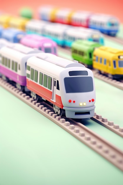 Ansicht eines 3D-Zugmodells mit einem einfachen farbigen Hintergrund