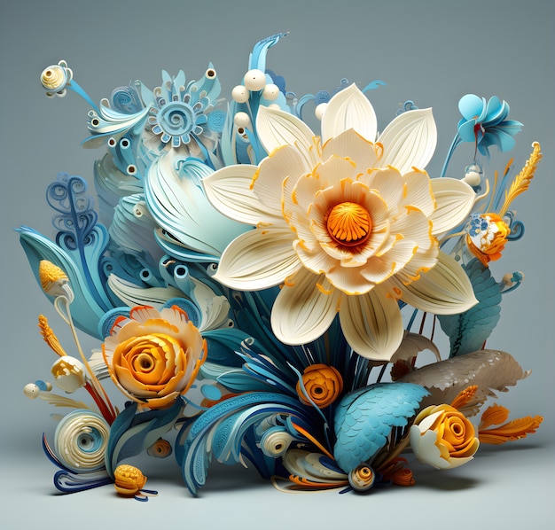 Ansicht eines abstrakten 3D-Blumenarrangements