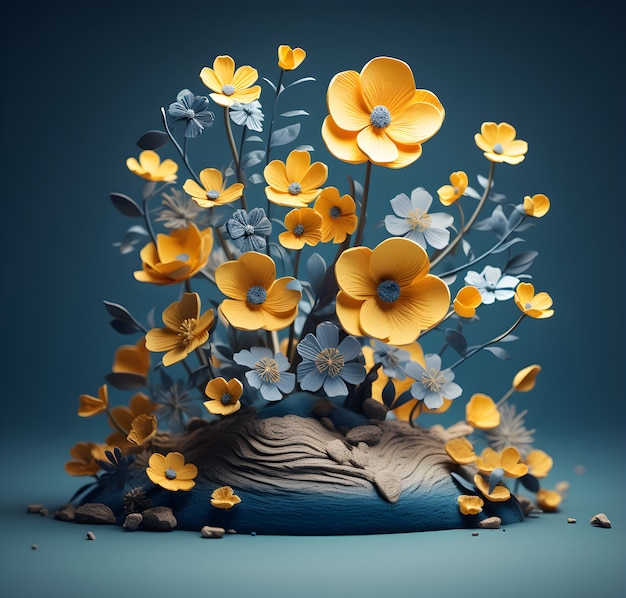 Ansicht eines abstrakten 3D-Blumenarrangements