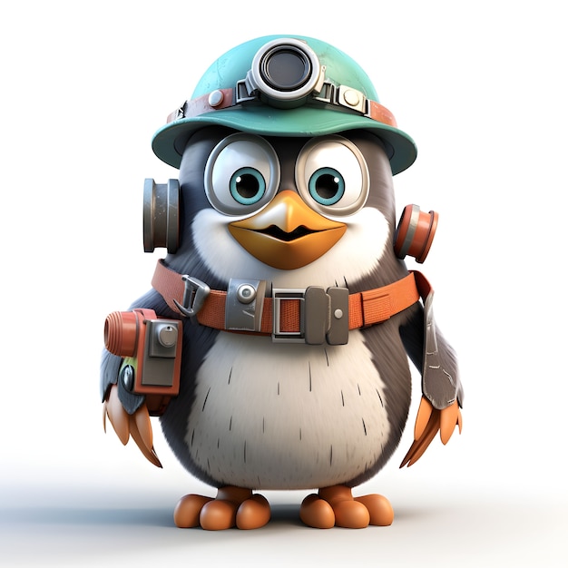Ansicht eines Cartoon-animierten 3D-Pinguin-Fliegers