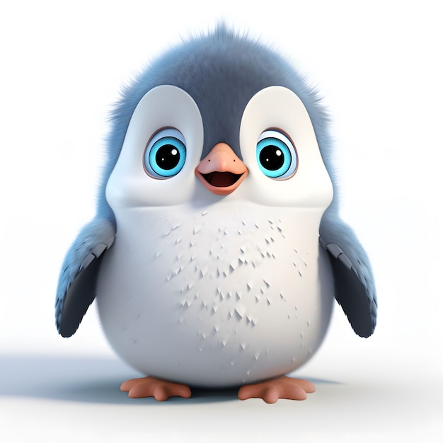 Ansicht eines Cartoon-animierten 3D-Pinguins