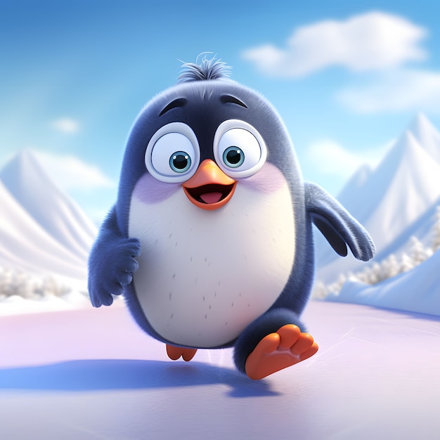 Ansicht eines Cartoon-animierten 3D-Pinguins