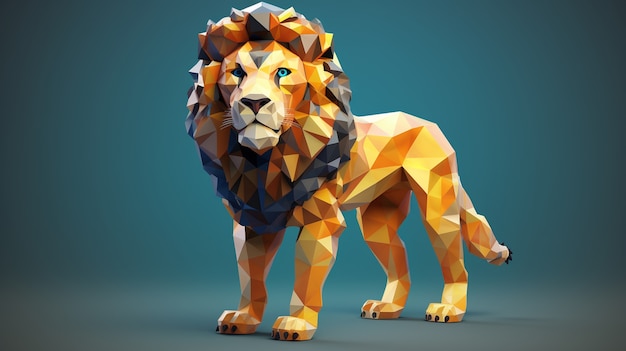 Ansicht eines geometrischen 3D-Löwen mit geringem Grafikeffekt
