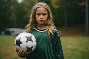 Kostenloses Foto ansicht eines kinderfußballspielers mit ball