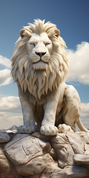Kostenloses Foto ansicht eines weißen 3d-löwen auf felsen
