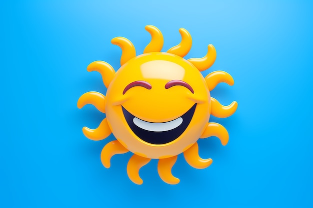 Kostenloses Foto ansicht von 3d-smiley und glücklicher sonne mit blauem hintergrund