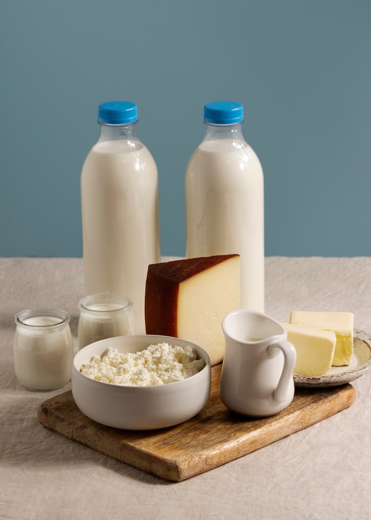 Kostenlose Foto ansicht von allergenen, die häufig in milchprodukten vorkommen
