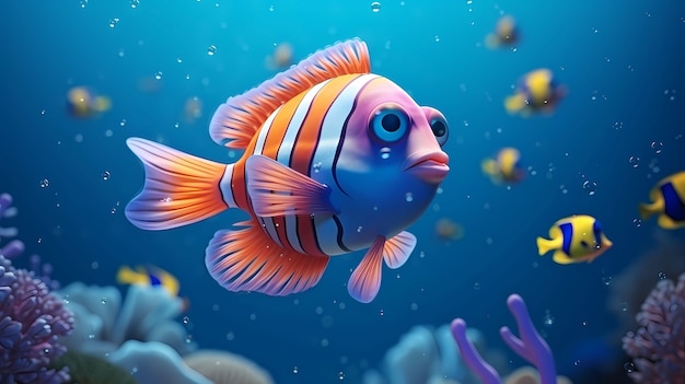 Ansicht von animierten 3D-Fischen