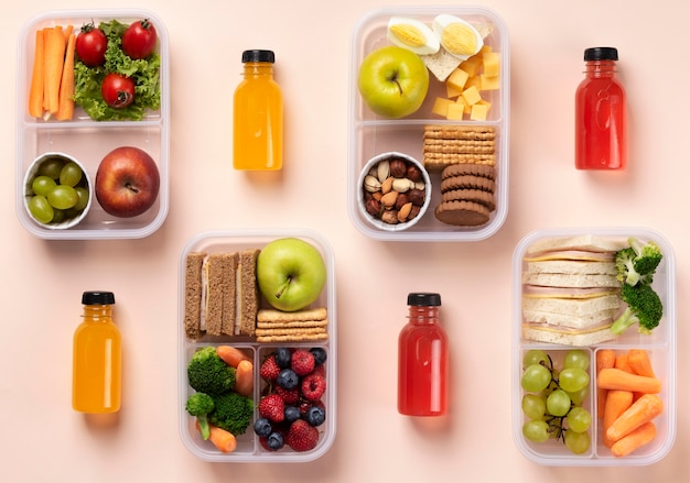 Ansicht von oben gesunde Lebensmittel Lunchboxen