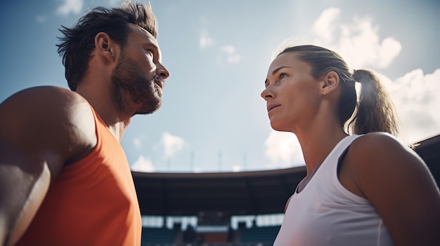 Ansicht von Tennisspielern, die sich auf dem Platz gegenüberstehen