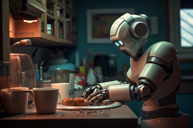 Anthropomorpher Roboter, der in Zukunft normale menschliche Aufgaben erledigt