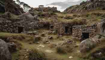 Kostenloses Foto antike ruinen an einem berühmten ort in der bergnatur, generiert durch ki
