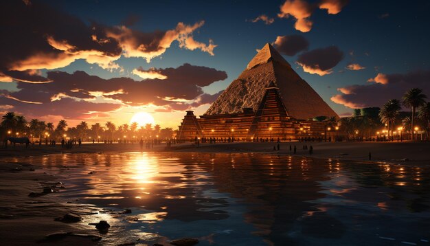 Antike Ruinen spiegeln die Spiritualität berühmter Reiseziele bei Sonnenuntergang wider, die durch künstliche Intelligenz generiert wurden